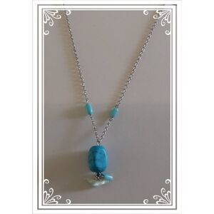 Pretty Genuine Silver Turquoise Bead Gemstone & Chips Necklace